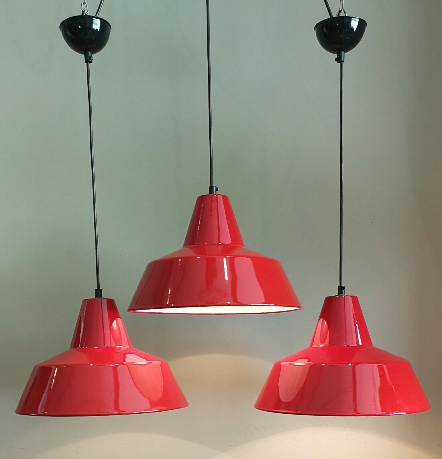 red industrial pendant light